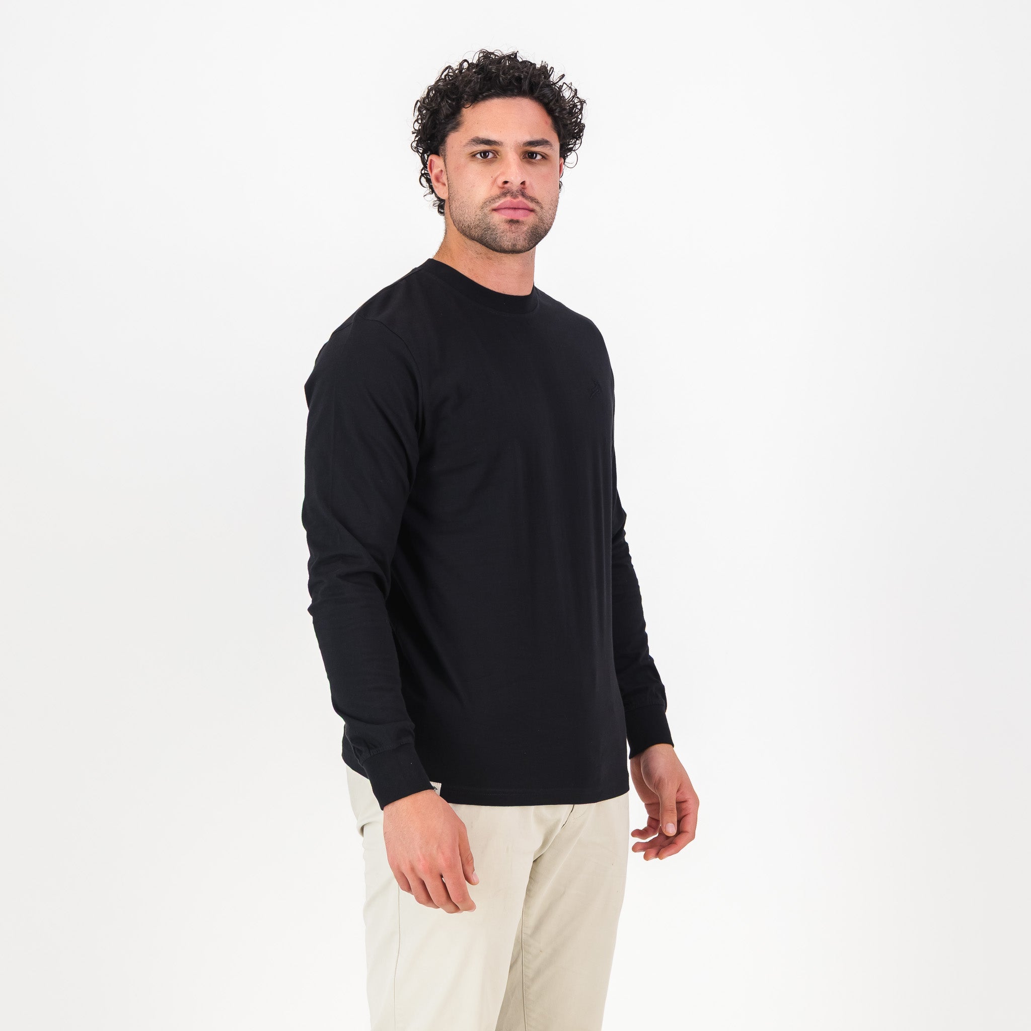 Springboks SML EMB LS Crew Tee - Black