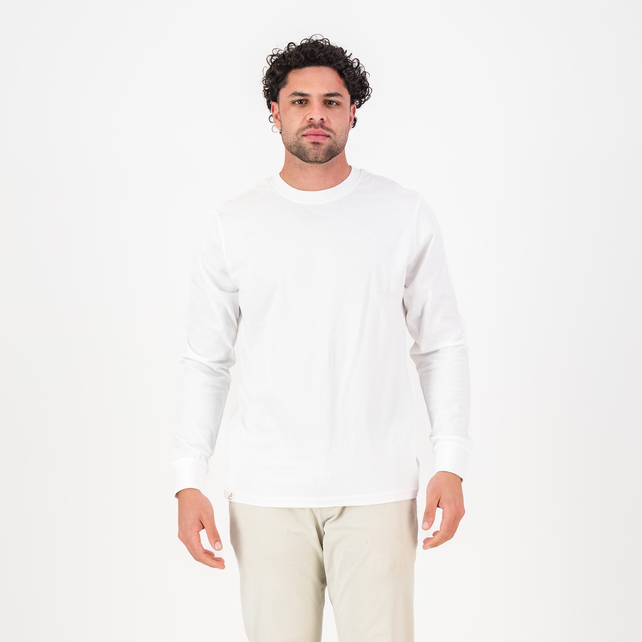 Springboks SML EMB LS Crew Tee N - White
