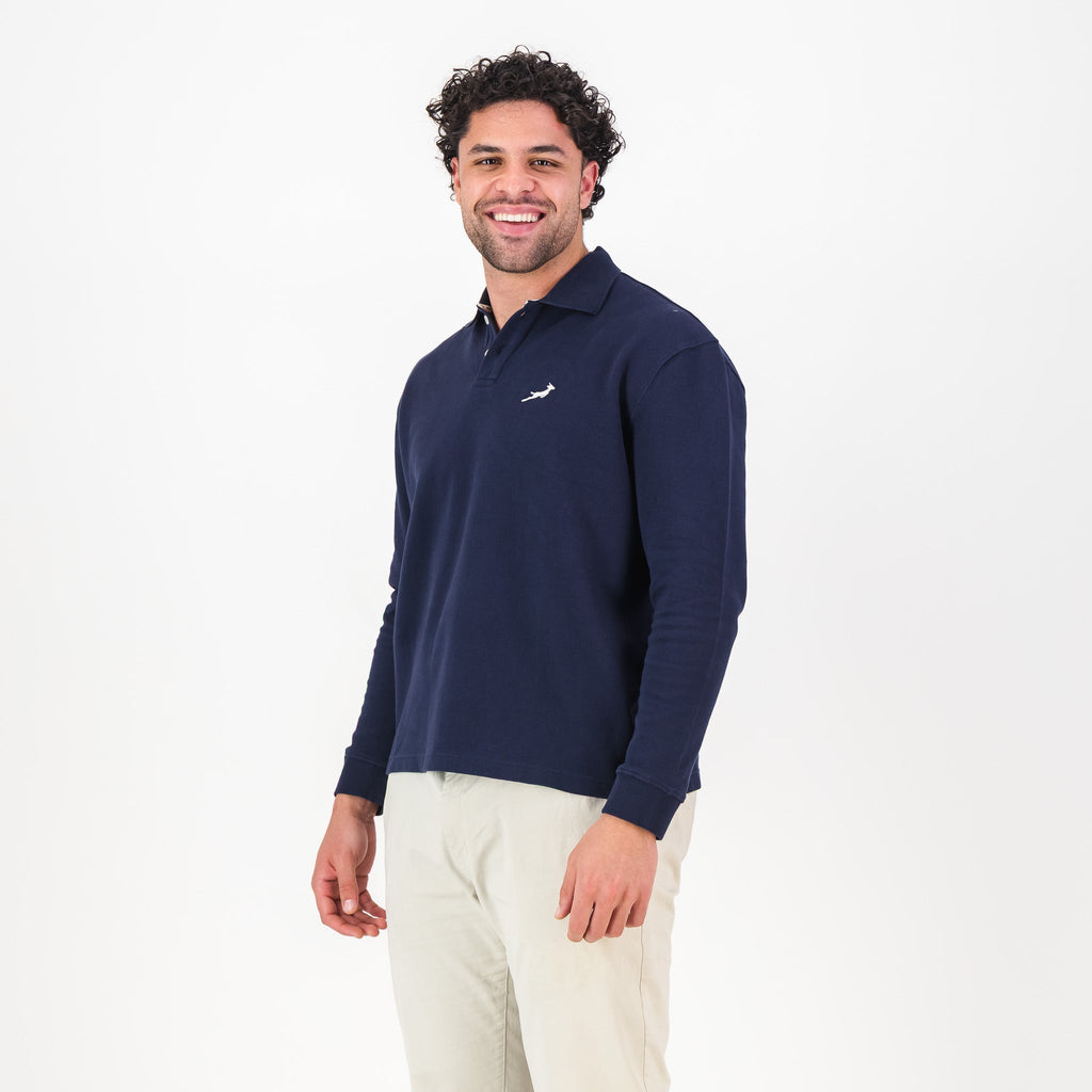 Springboks SML EMB LS Polo-Navy
