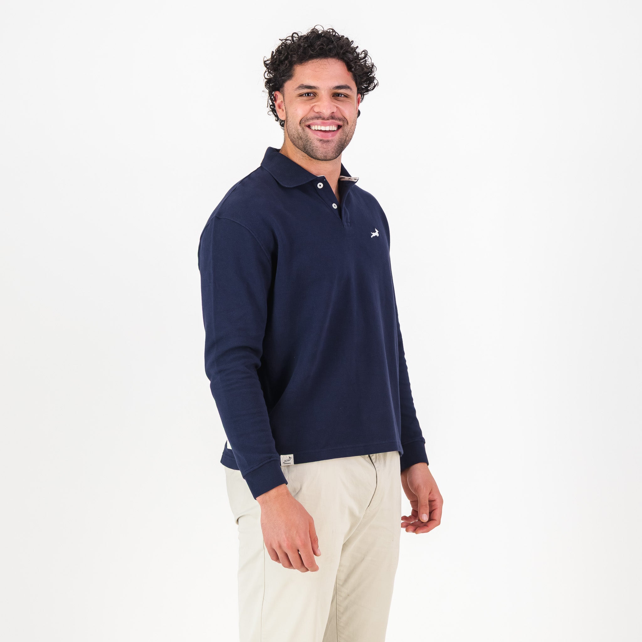 Springboks SML EMB LS Polo-Navy