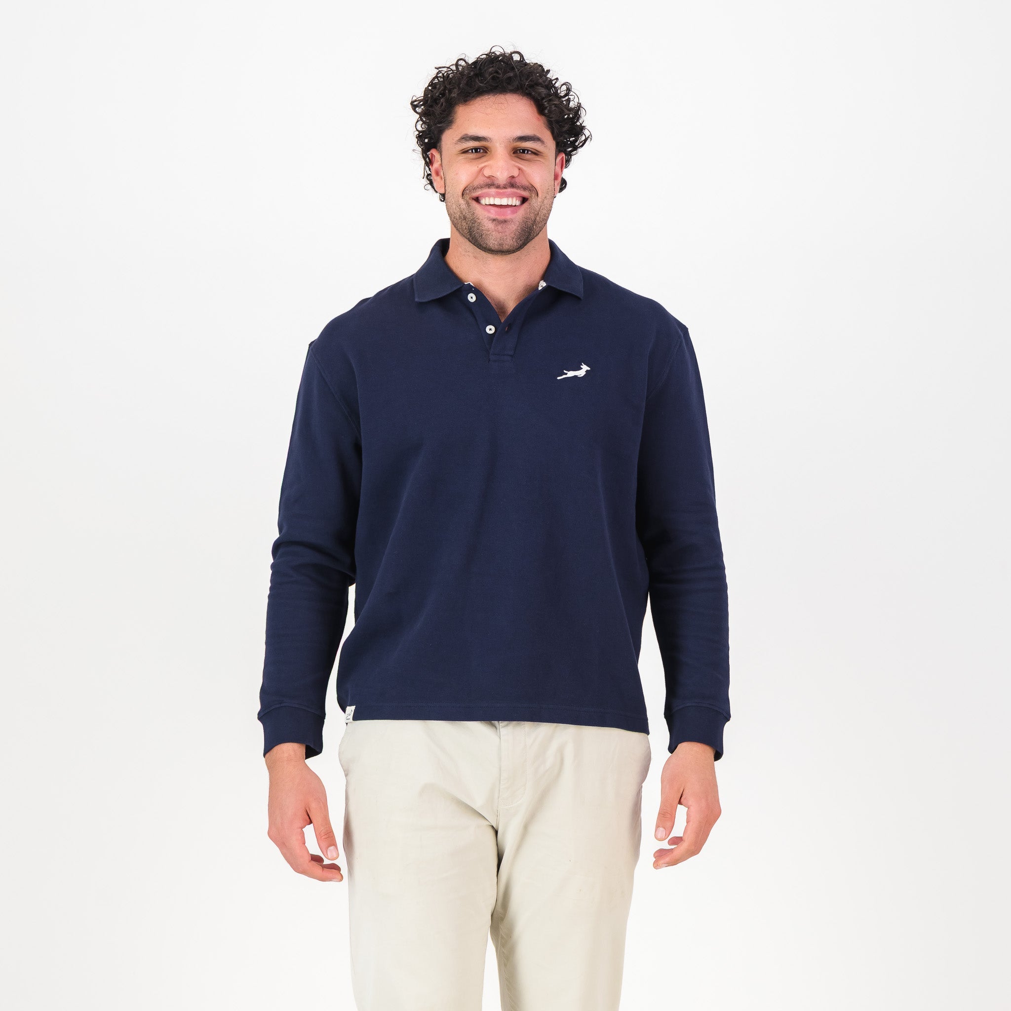 Springboks SML EMB LS Polo-Navy