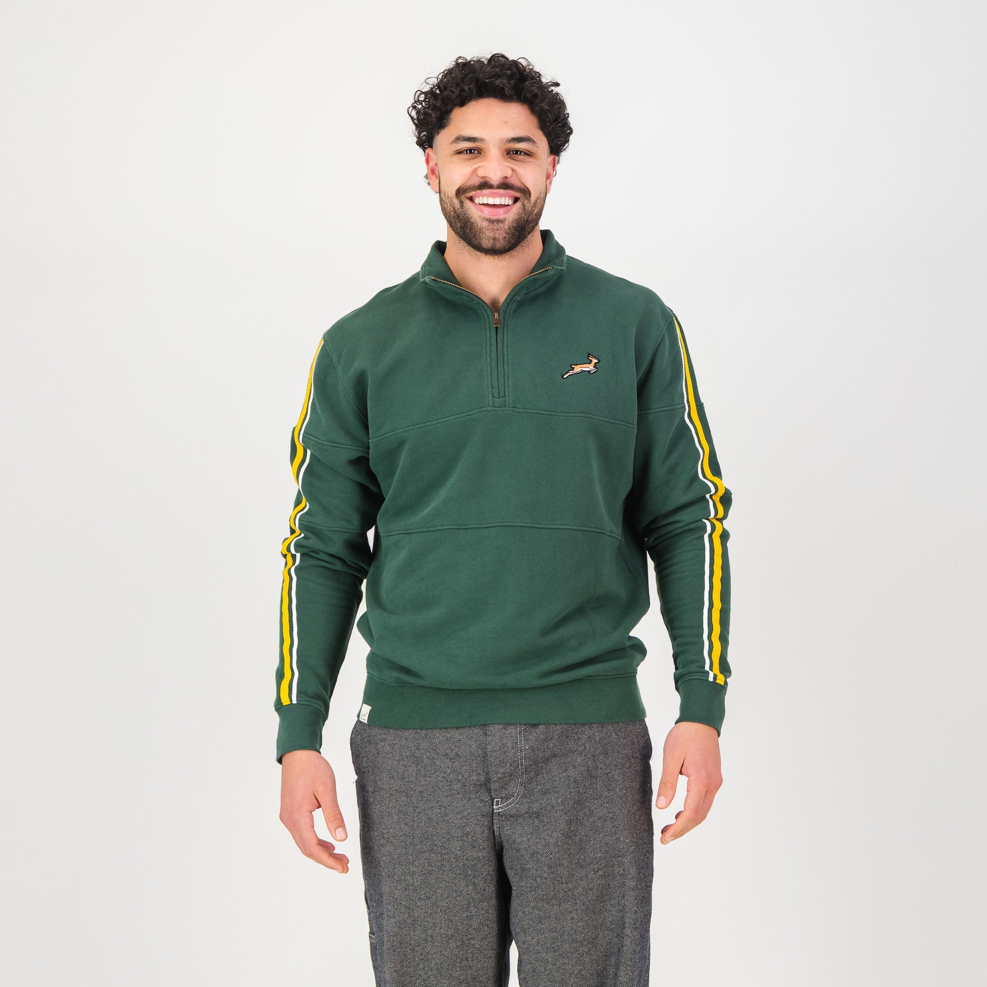 Springboks Twill SLV Quarter Zip Sweat - OS Green