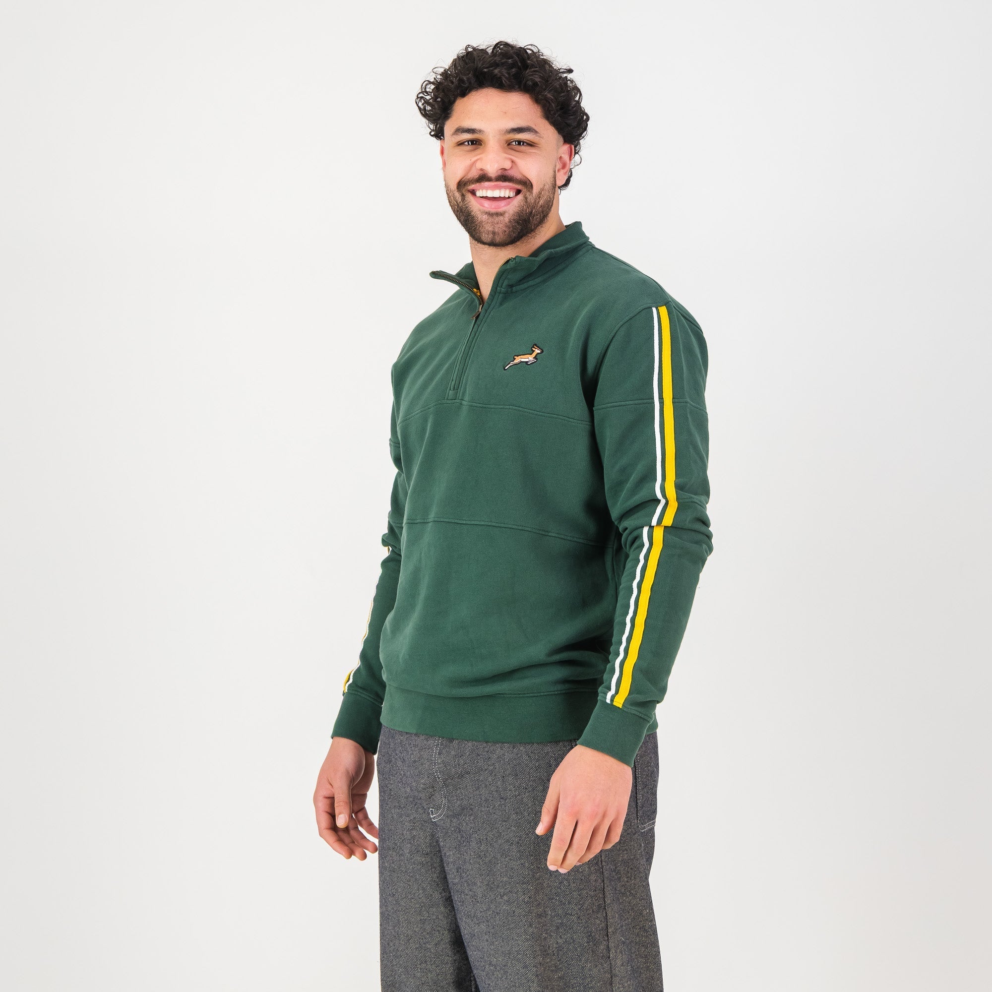 Springboks Twill SLV Quarter Zip Sweat - OS Green