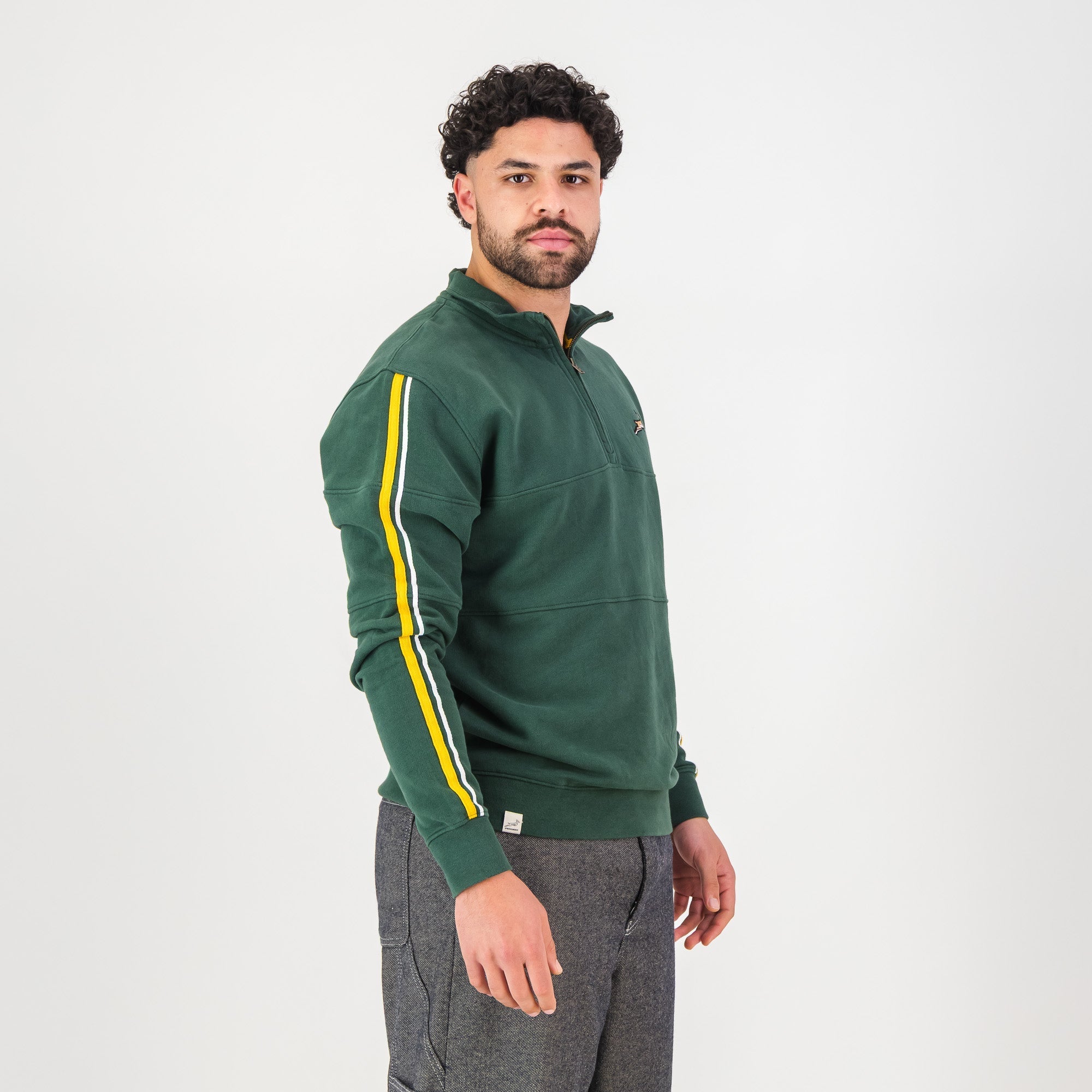 Springboks Twill SLV Quarter Zip Sweat - OS Green