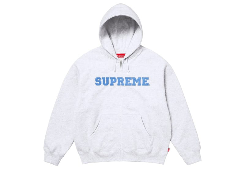 Supreme Collegiate Applique Zip Up Hooded Sweatshirt Ash Grey