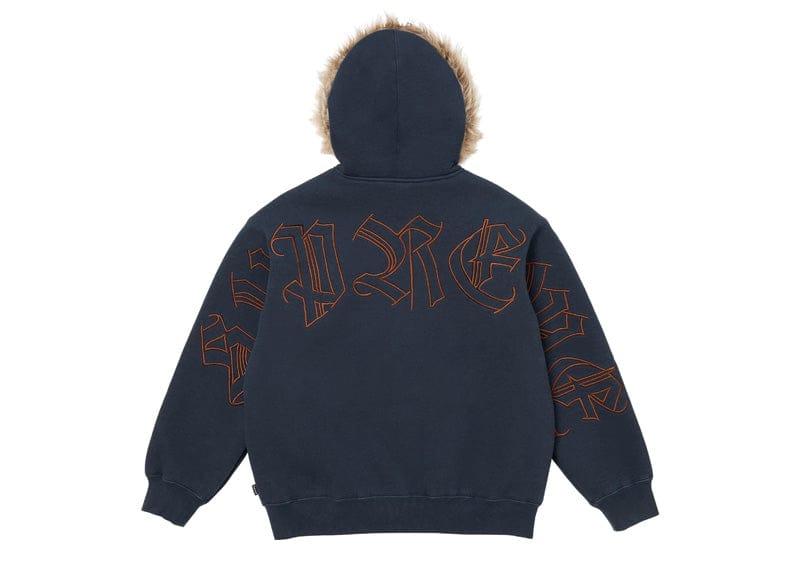 Supreme Faux Fur Zip Up Hooded Sweatshirt Navy