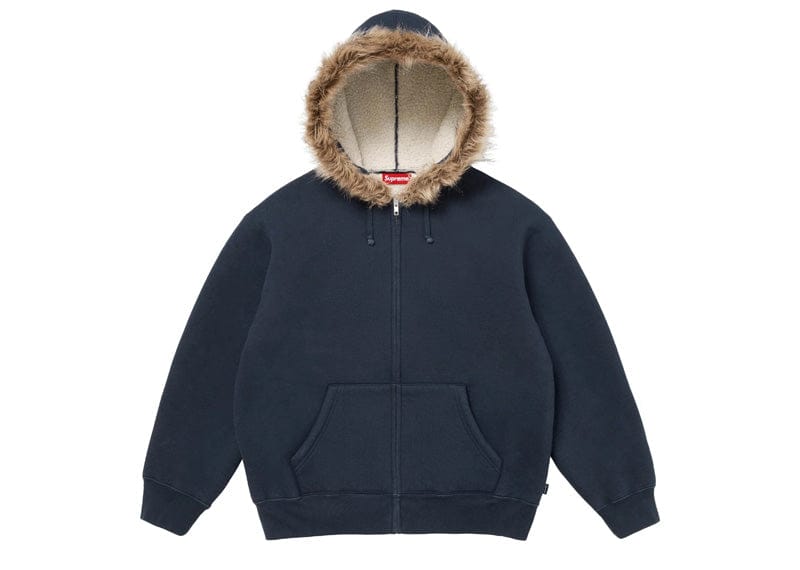 Supreme Faux Fur Zip Up Hooded Sweatshirt Navy