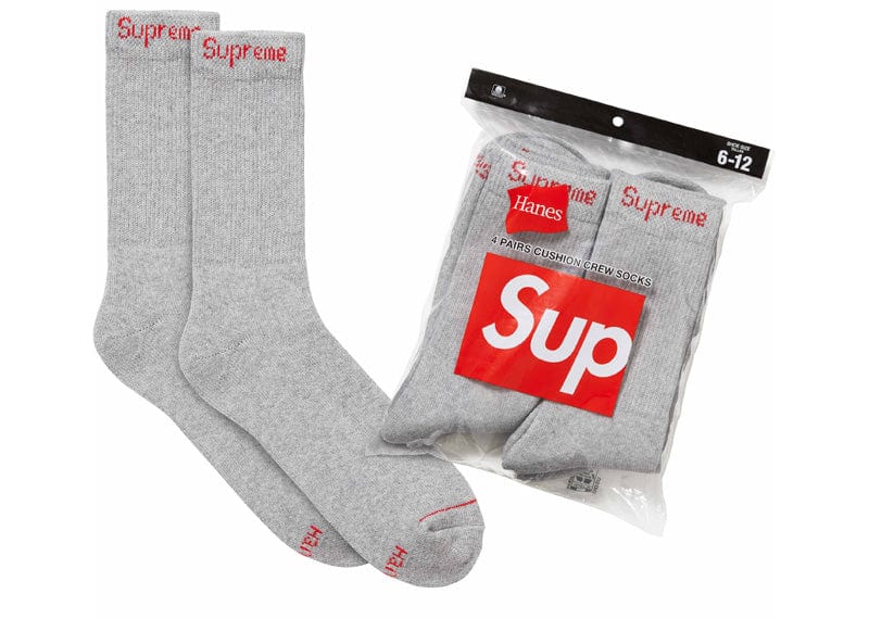 Supreme Hanes Crew Socks (4 Pack) Heather Grey