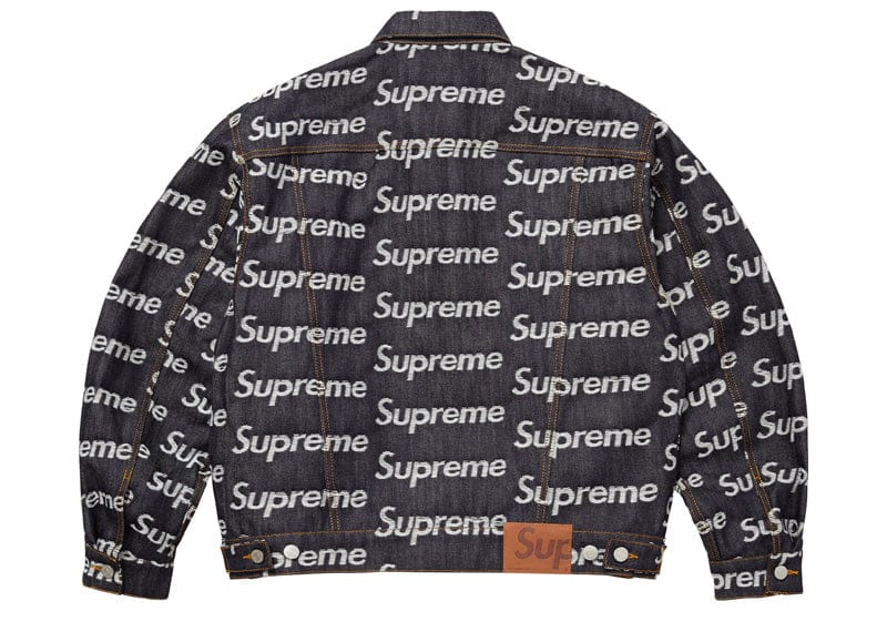 Supreme Jacquard Logos Denim Trucker Jacket Rigid Indigo