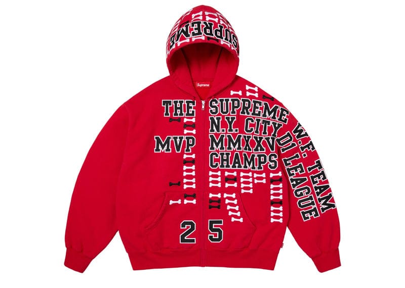 Supreme League Champs Zip Up Hooded Sweatshirt Red