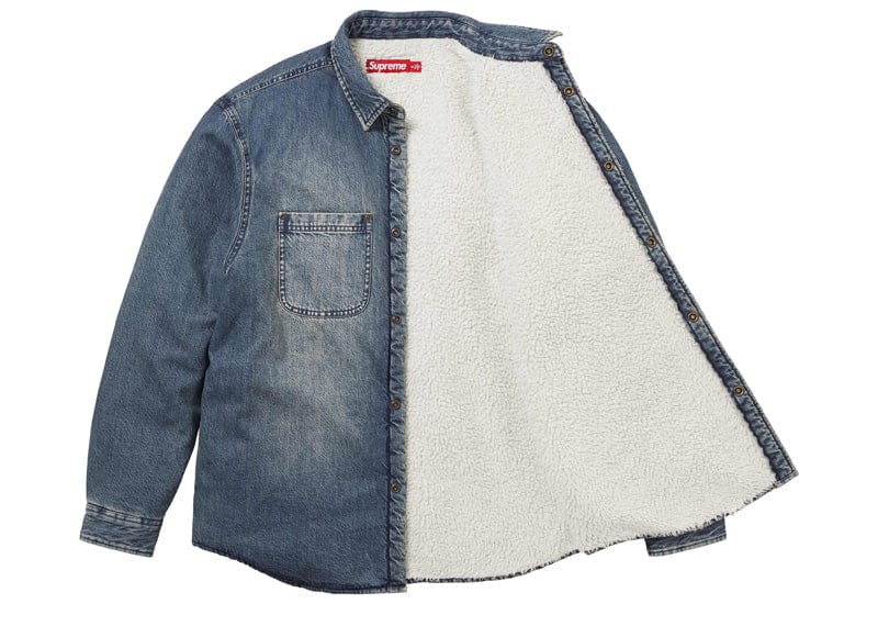 Supreme Shearling Lined Denim Work Shirt Overdyed Blue