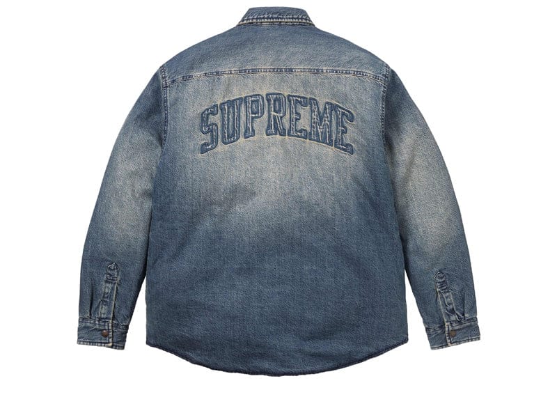 Supreme Shearling Lined Denim Work Shirt Overdyed Blue