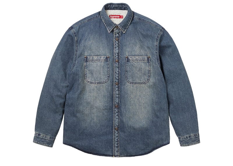 Supreme Shearling Lined Denim Work Shirt Overdyed Blue
