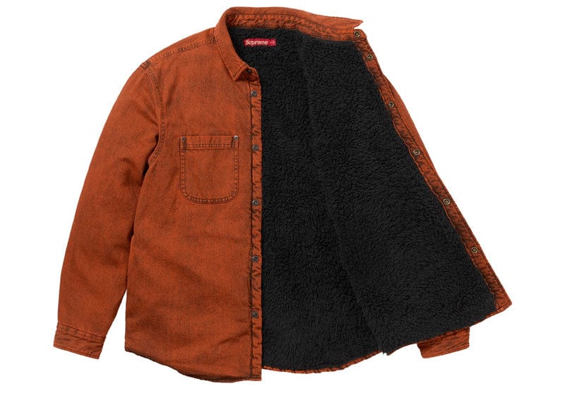 Supreme Shearling Lined Denim Work Shirt Overdyed Orange