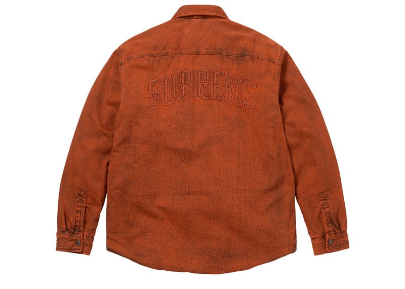 Supreme Shearling Lined Denim Work Shirt Overdyed Orange