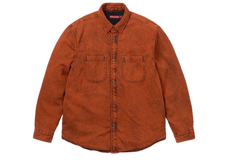 Supreme Shearling Lined Denim Work Shirt Overdyed Orange