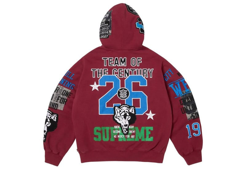 Supreme Warriors Applique Zip Up Hooded Sweatshirt Red
