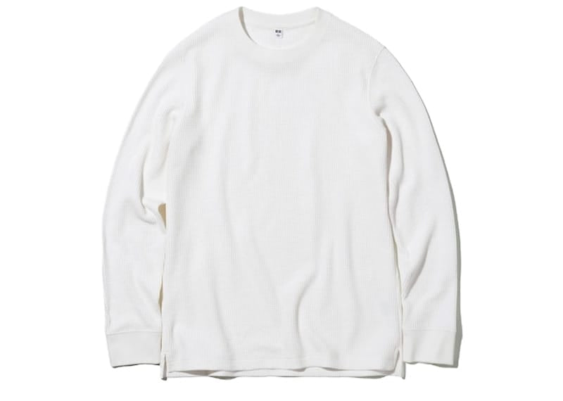 Uniqlo Waffle Crew Neck Long Sleeve Tee White