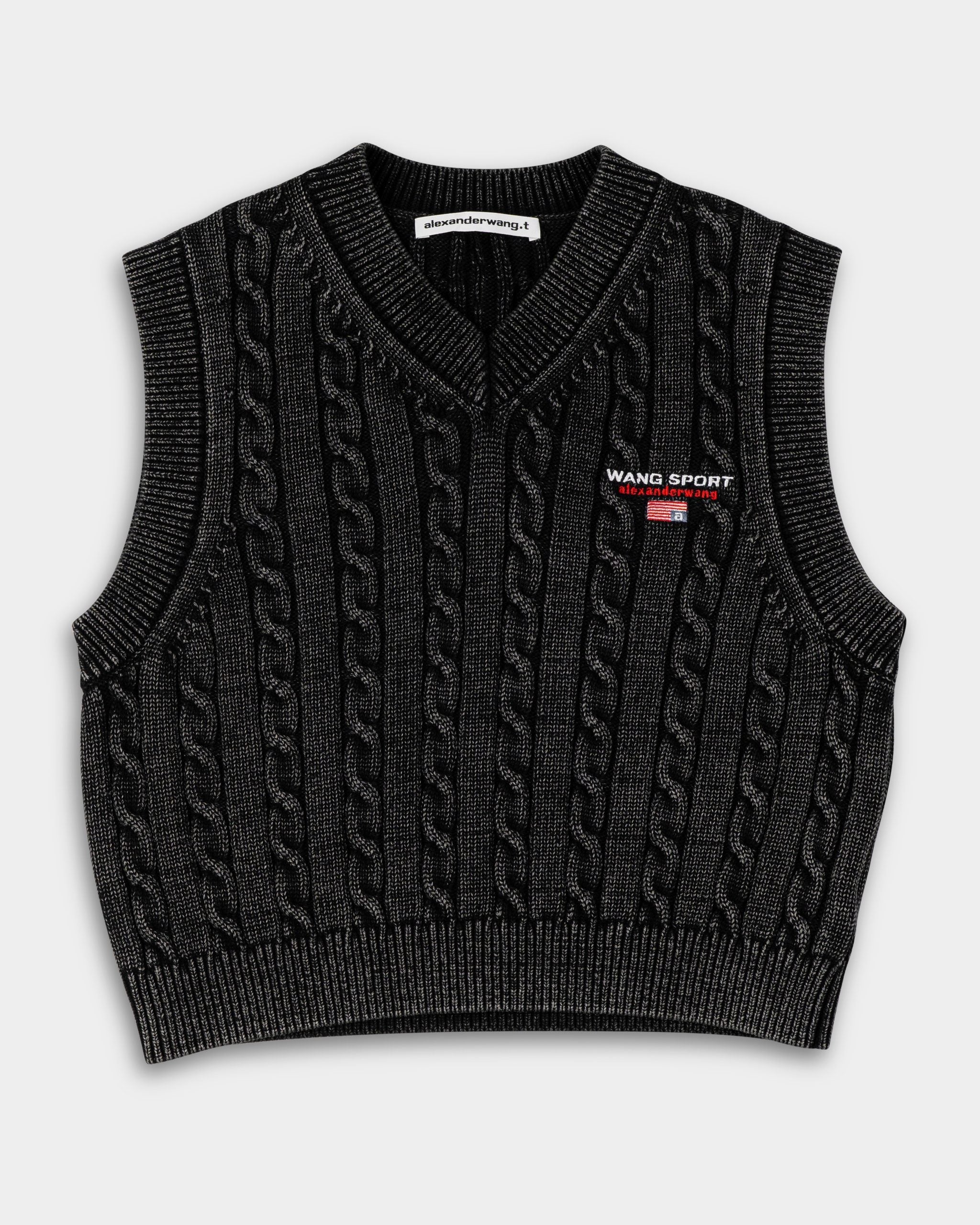 Alexander Wang V Neck Vest w/ Wang Sport Embroidery Washed Black | 4KC2251045-011