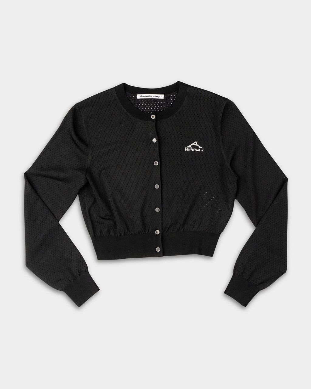 Alexander Wang LS Cropped Crewneck Cardigan w/ Wang Logo Print Black| 4KC2253016-001