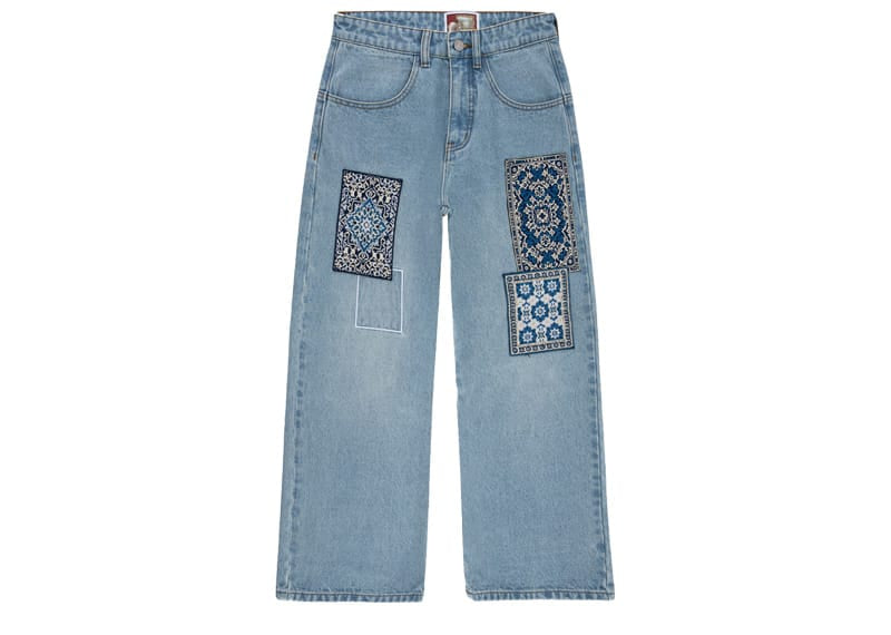 Vescartes Rug Patchwork Denim Jeans Washed Blue